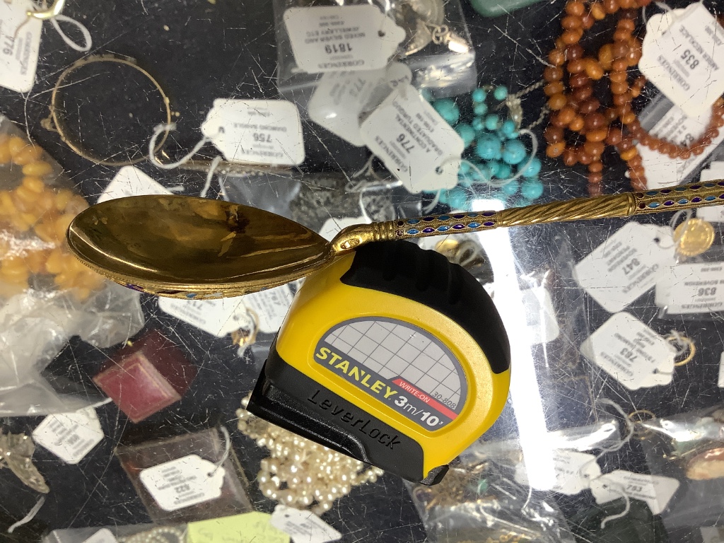 A small quantity of Russian style metal items including spoons (some with enamel) dishes, bowl etc.